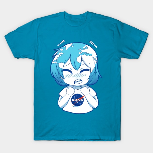 Earth-chan Blue planet T-Shirt by warningpoodle